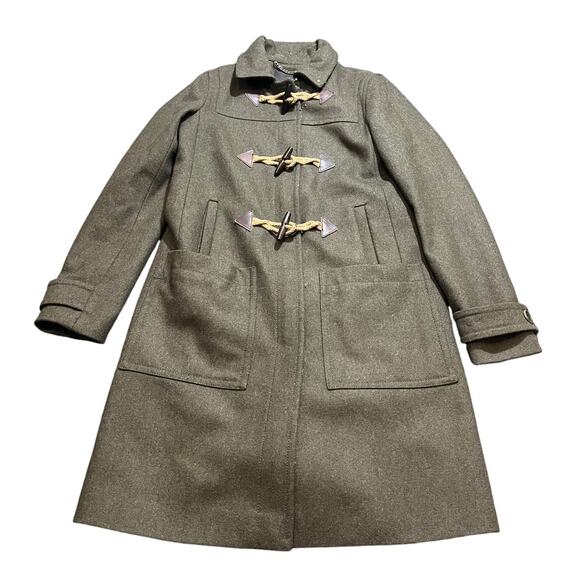 J.CREW Melton Wool Designer Italy Forest Army Green Toggle Long Coat Jacket 0 - Picture 2 of 9